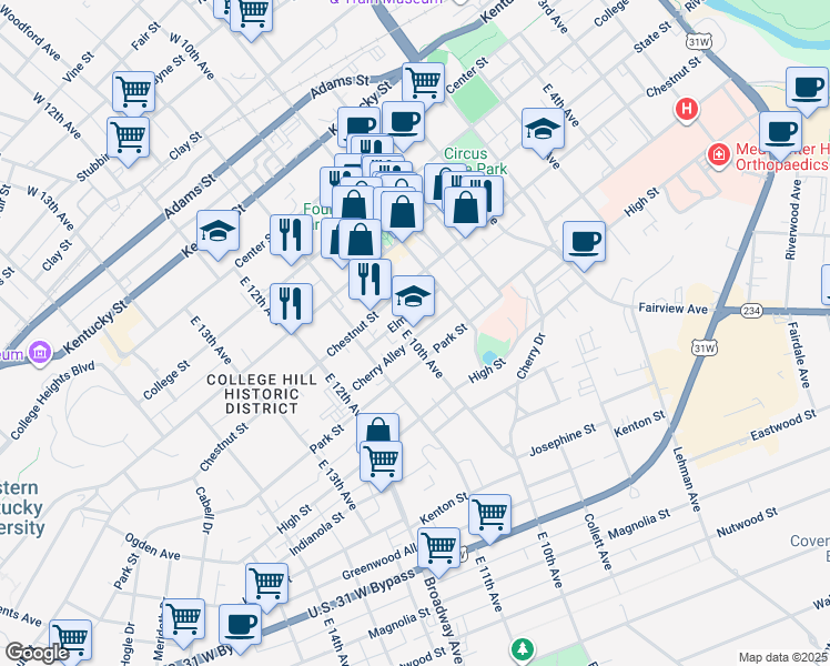 map of restaurants, bars, coffee shops, grocery stores, and more near in Bowling Green