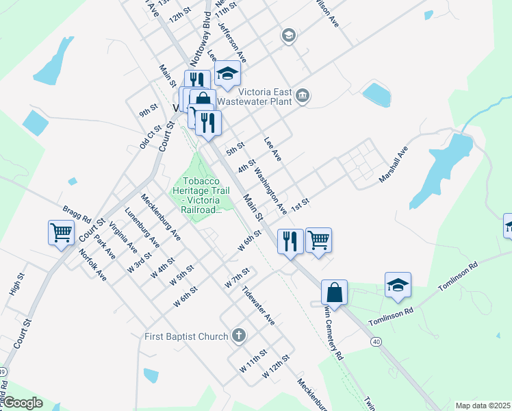 map of restaurants, bars, coffee shops, grocery stores, and more near 1400 2nd Street in Victoria