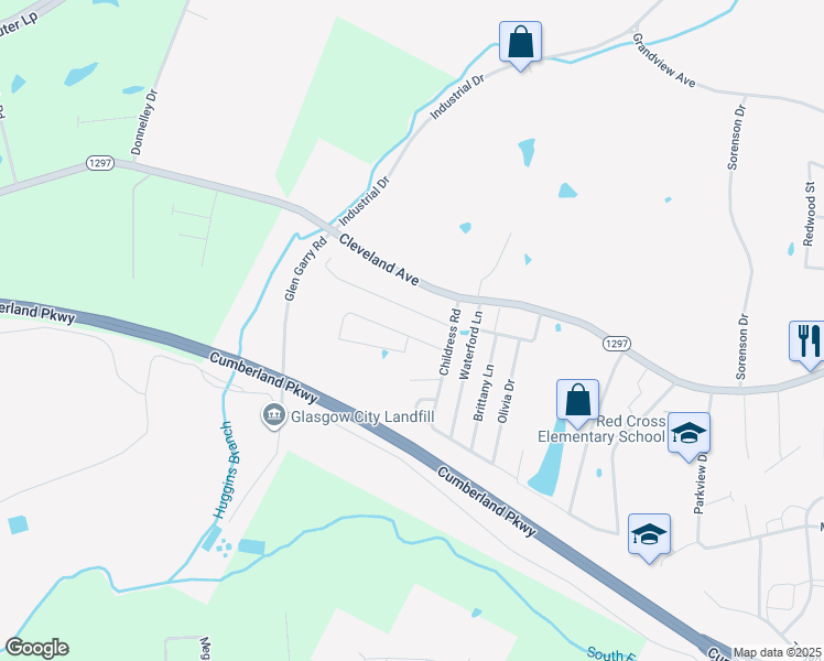 map of restaurants, bars, coffee shops, grocery stores, and more near 109 Village Circle in Glasgow