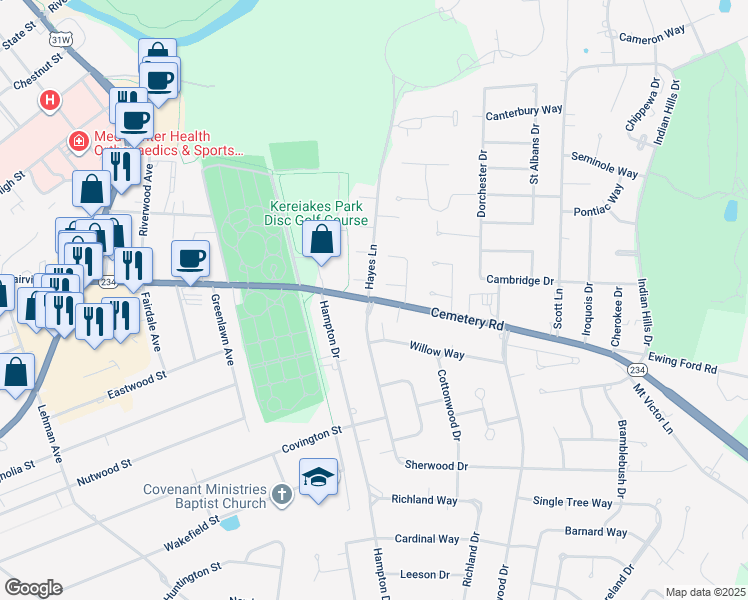 map of restaurants, bars, coffee shops, grocery stores, and more near 1306 Fairview Avenue in Bowling Green