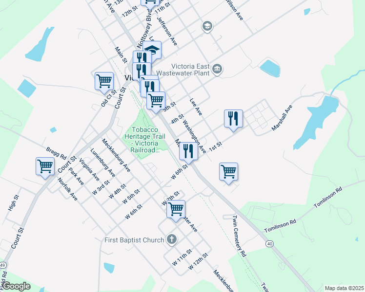 map of restaurants, bars, coffee shops, grocery stores, and more near 1400 2nd Street in Victoria
