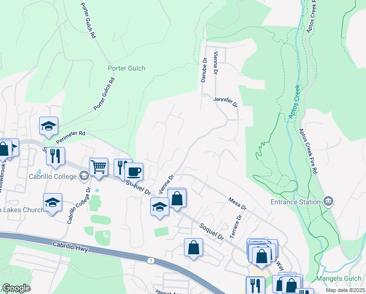map of restaurants, bars, coffee shops, grocery stores, and more near 150 Paseo Bonito Lane in Aptos