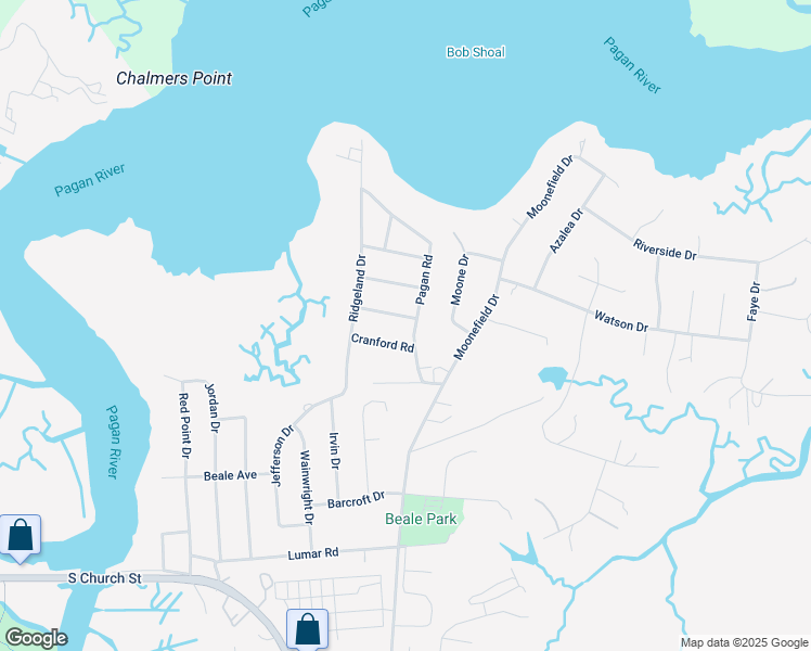 map of restaurants, bars, coffee shops, grocery stores, and more near 501 Williamsburg Avenue in Smithfield
