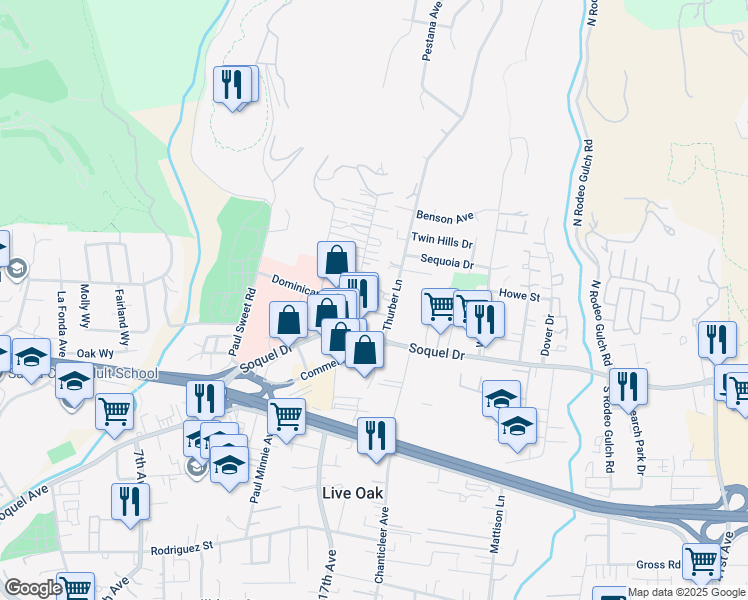 map of restaurants, bars, coffee shops, grocery stores, and more near 3164 Mission Drive in Santa Cruz