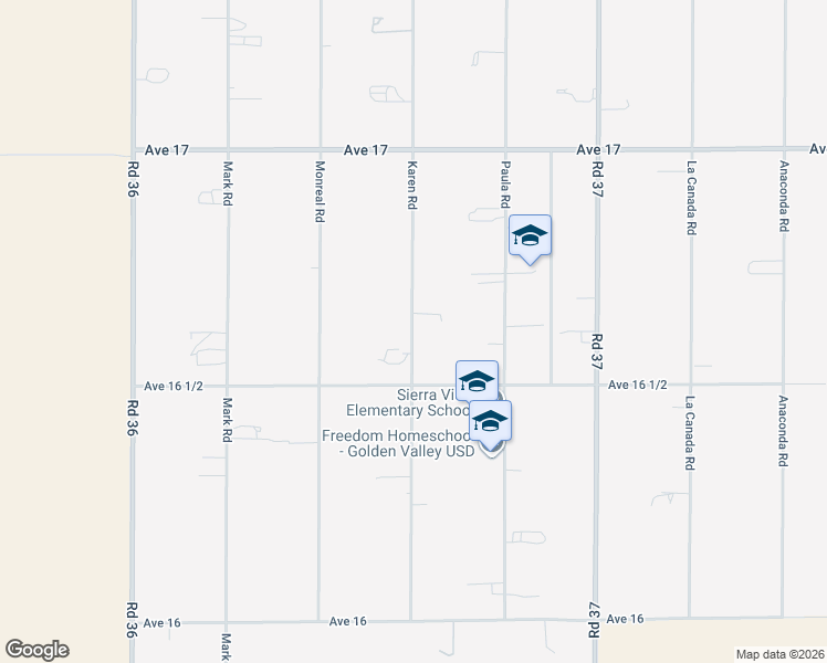 map of restaurants, bars, coffee shops, grocery stores, and more near 16611 Karen Road in Madera