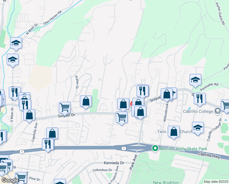 map of restaurants, bars, coffee shops, grocery stores, and more near 3253 Ashwood Way in Soquel