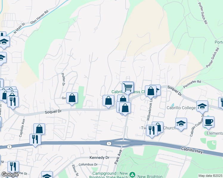 map of restaurants, bars, coffee shops, grocery stores, and more near 3209 Ashwood Way in Soquel