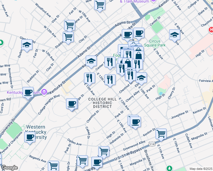 map of restaurants, bars, coffee shops, grocery stores, and more near 1215 State Street in Bowling Green