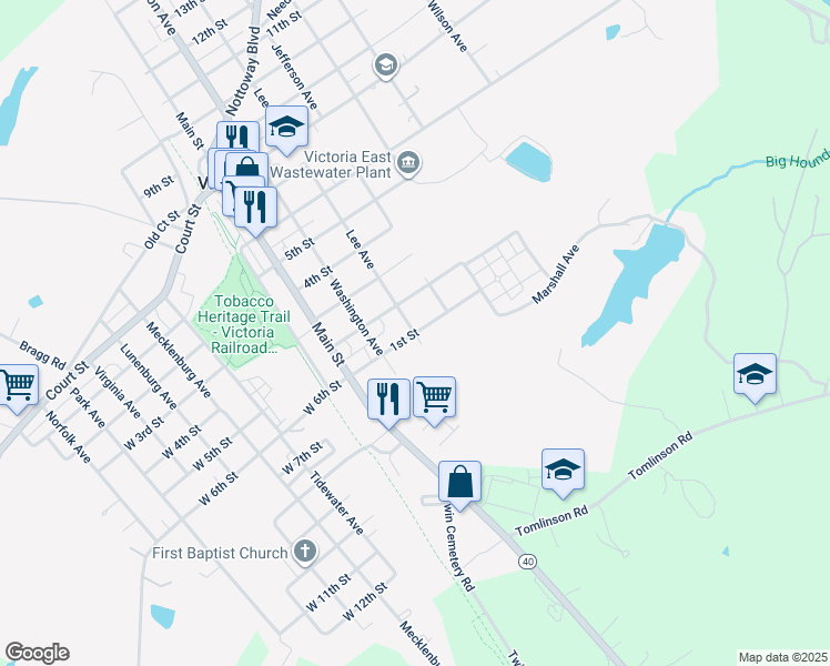 map of restaurants, bars, coffee shops, grocery stores, and more near 1540 1st Street in Victoria