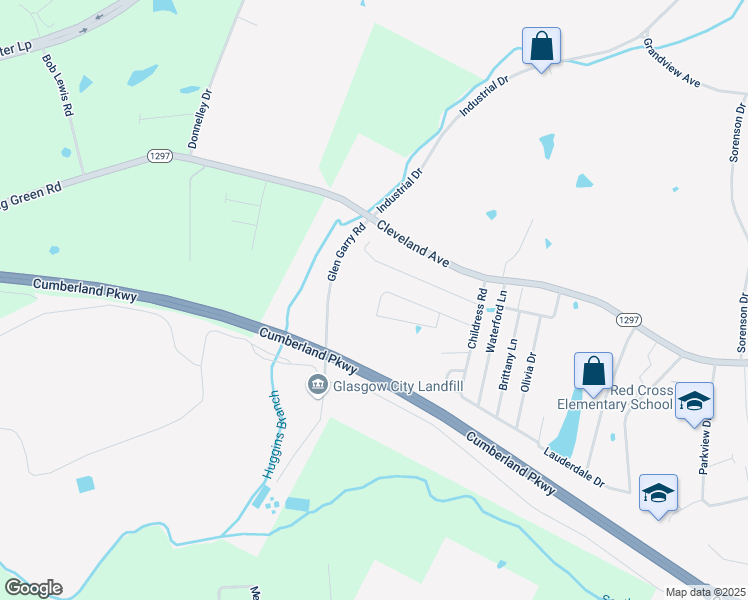 map of restaurants, bars, coffee shops, grocery stores, and more near 107-199 Quail Ridge Circle in Glasgow