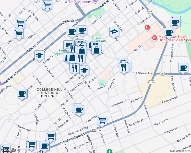 map of restaurants, bars, coffee shops, grocery stores, and more near 700 East Main Avenue in Bowling Green