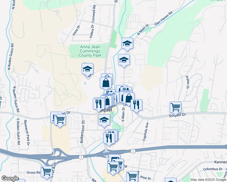 map of restaurants, bars, coffee shops, grocery stores, and more near 3060 Porter Street in Soquel