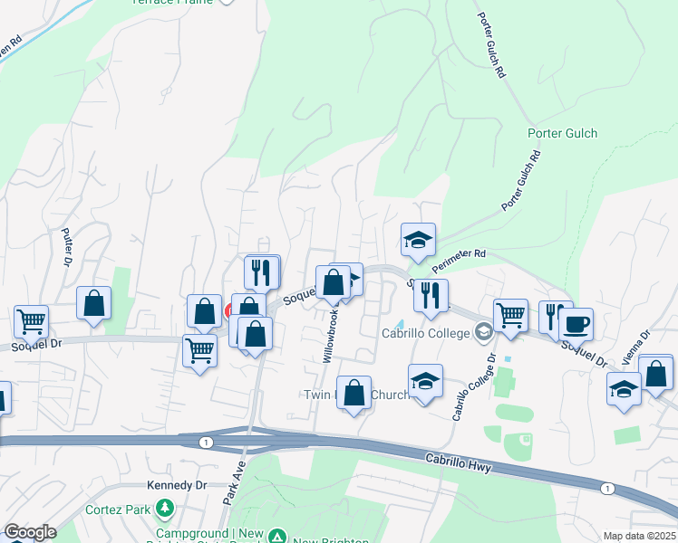 map of restaurants, bars, coffee shops, grocery stores, and more near 6201 Soquel Drive in Aptos