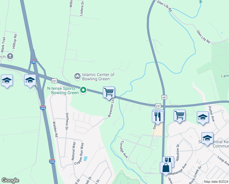 map of restaurants, bars, coffee shops, grocery stores, and more near 1823 Morgantown Road in Bowling Green