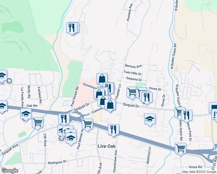 map of restaurants, bars, coffee shops, grocery stores, and more near 3240 Mission Drive in Santa Cruz