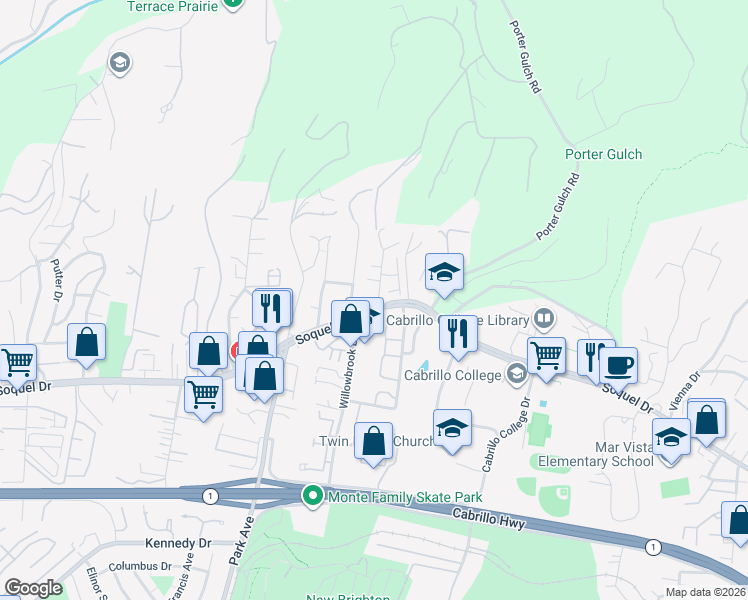 map of restaurants, bars, coffee shops, grocery stores, and more near 3003 Corte Cabrillo in Aptos