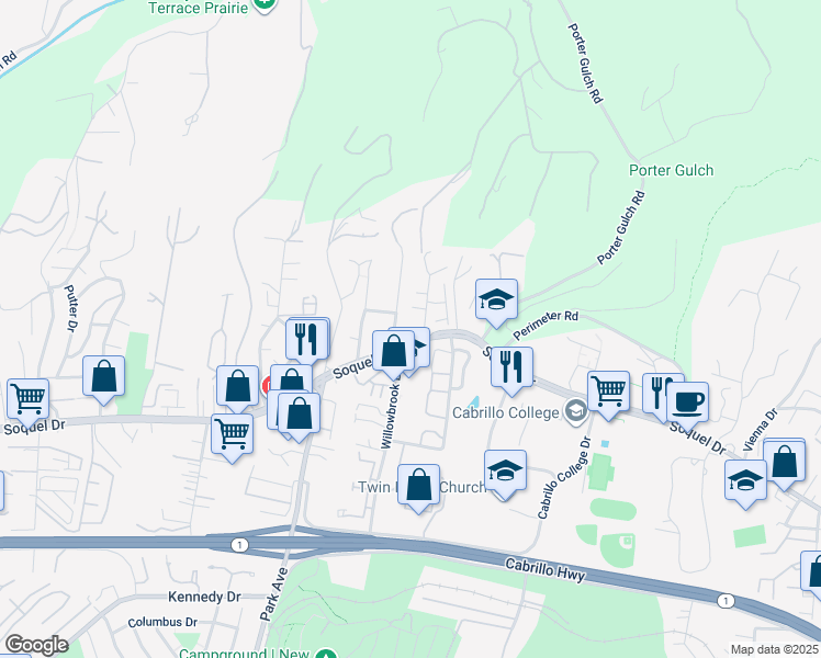 map of restaurants, bars, coffee shops, grocery stores, and more near 3013 Corte Cabrillo in Aptos