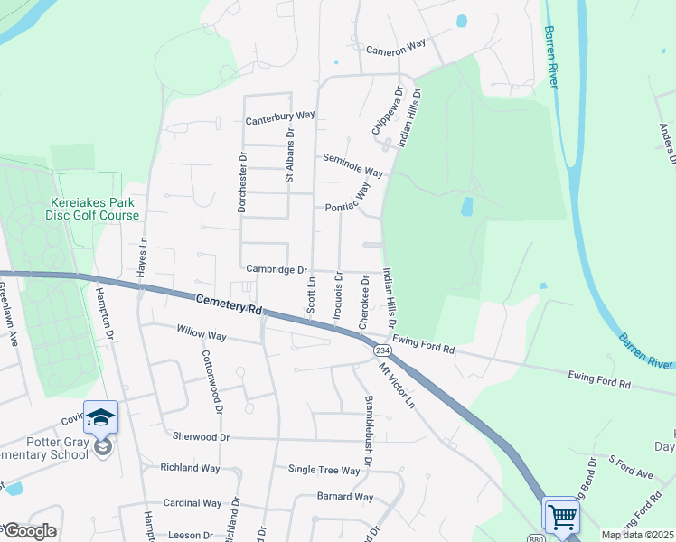 map of restaurants, bars, coffee shops, grocery stores, and more near 499 Iroquois Drive in Bowling Green