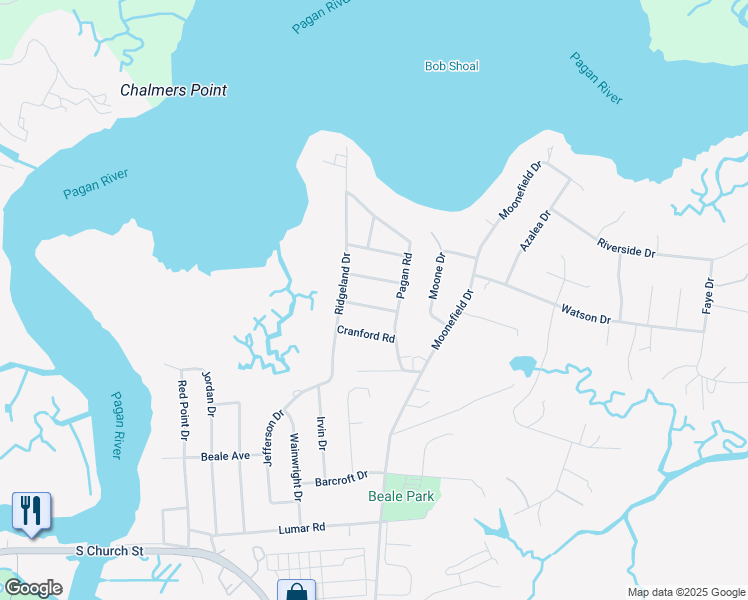 map of restaurants, bars, coffee shops, grocery stores, and more near 504 Williamsburg Avenue in Smithfield