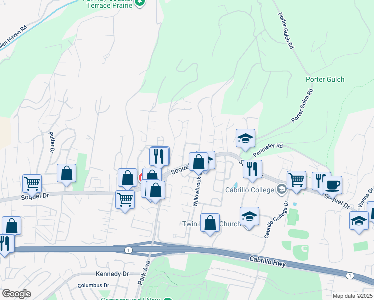 map of restaurants, bars, coffee shops, grocery stores, and more near 3066 McGlenn Drive in Aptos