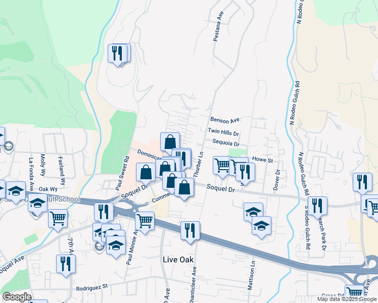 map of restaurants, bars, coffee shops, grocery stores, and more near 3268 Mission Drive in Santa Cruz