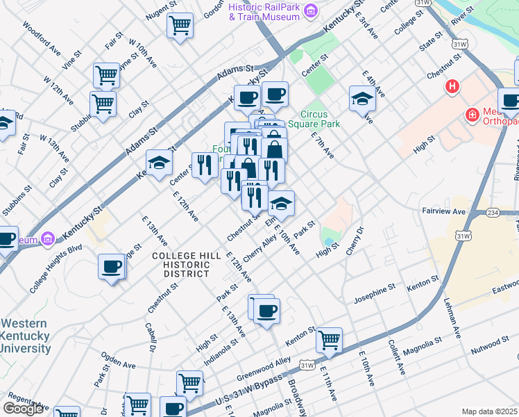 map of restaurants, bars, coffee shops, grocery stores, and more near 1010 State Street in Bowling Green