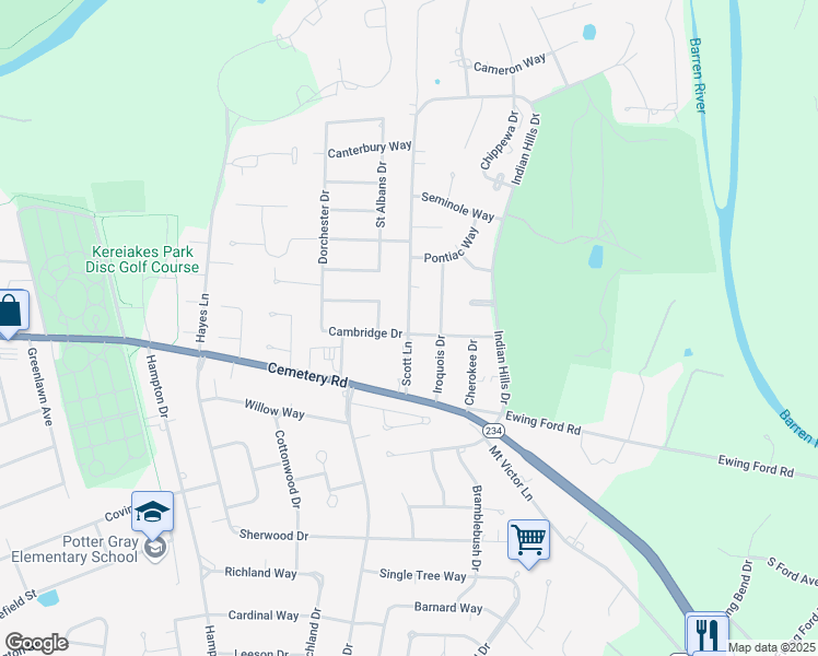 map of restaurants, bars, coffee shops, grocery stores, and more near 450 Scott Lane in Bowling Green