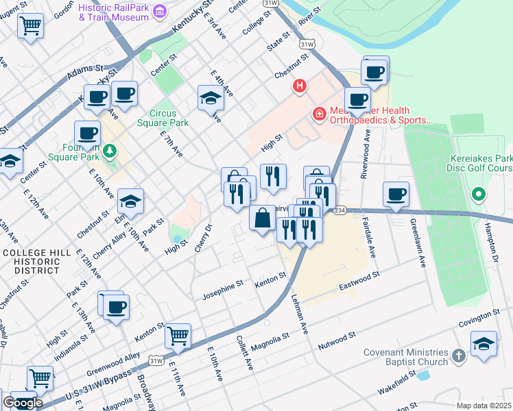 map of restaurants, bars, coffee shops, grocery stores, and more near 870 Fairview Avenue in Bowling Green