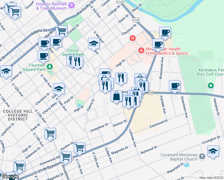 map of restaurants, bars, coffee shops, grocery stores, and more near 864 Fairview Avenue in Bowling Green