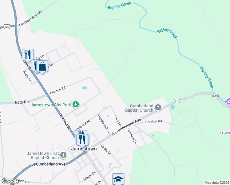 map of restaurants, bars, coffee shops, grocery stores, and more near 84 Sparks Avenue in Jamestown