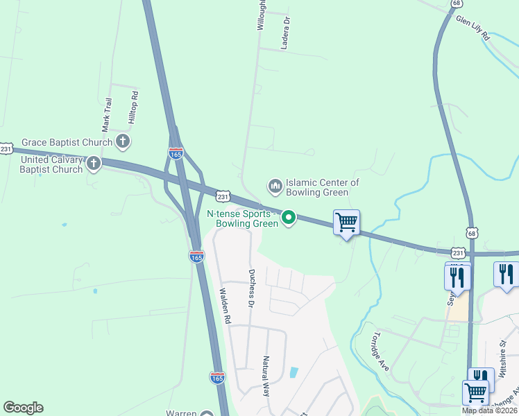 map of restaurants, bars, coffee shops, grocery stores, and more near Morgantown Road in Bowling Green