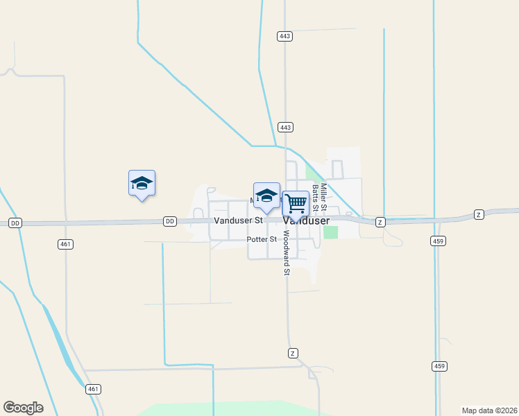 map of restaurants, bars, coffee shops, grocery stores, and more near in Vanduser