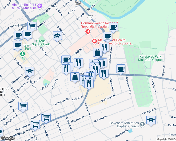 map of restaurants, bars, coffee shops, grocery stores, and more near 952 Fairview Avenue in Bowling Green