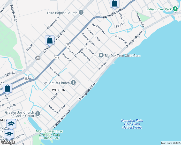 map of restaurants, bars, coffee shops, grocery stores, and more near 41 Cherry Avenue in Hampton