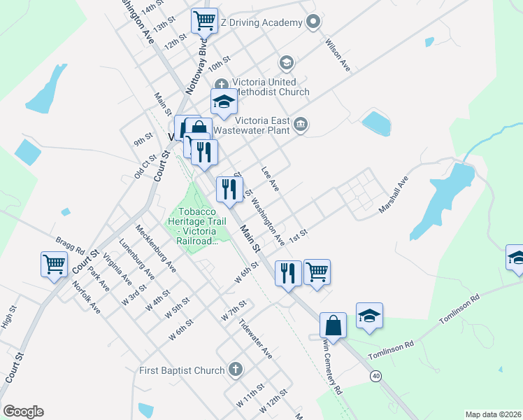 map of restaurants, bars, coffee shops, grocery stores, and more near 1501 3rd Street in Victoria