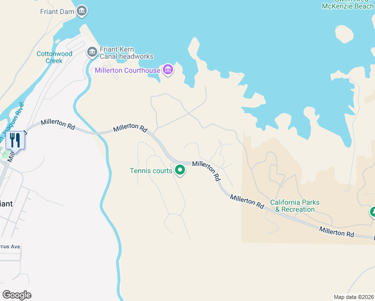 map of restaurants, bars, coffee shops, grocery stores, and more near 4614 Millerton Road in Friant