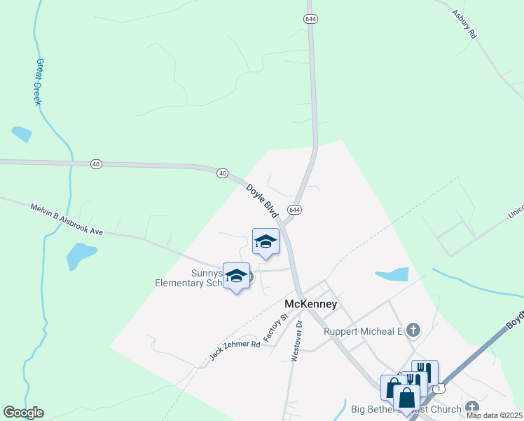 map of restaurants, bars, coffee shops, grocery stores, and more near 10321 Doyle Boulevard in McKenney