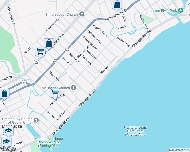 map of restaurants, bars, coffee shops, grocery stores, and more near 807 Blair Avenue in Hampton
