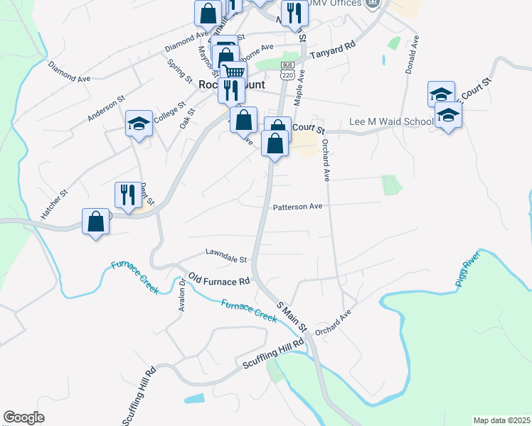 map of restaurants, bars, coffee shops, grocery stores, and more near 58 Patterson Avenue in Rocky Mount