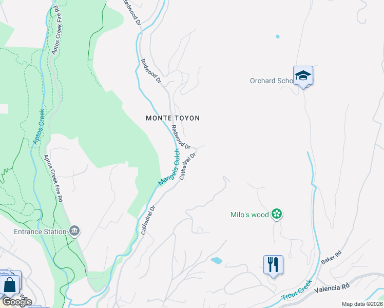map of restaurants, bars, coffee shops, grocery stores, and more near 785 Cathedral Drive in Aptos