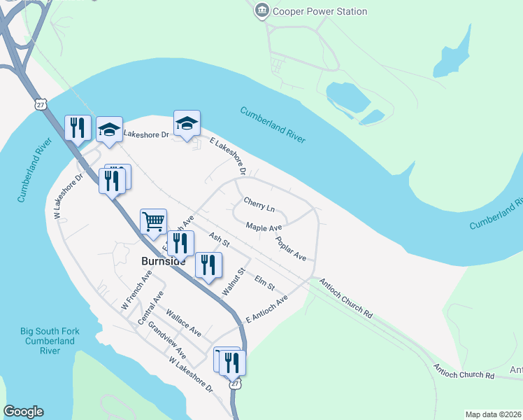 map of restaurants, bars, coffee shops, grocery stores, and more near 143 Cherry Lane in Burnside