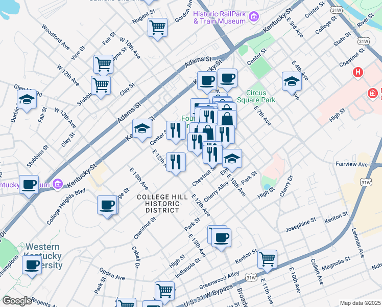 map of restaurants, bars, coffee shops, grocery stores, and more near 1989 East 11th Avenue in Bowling Green