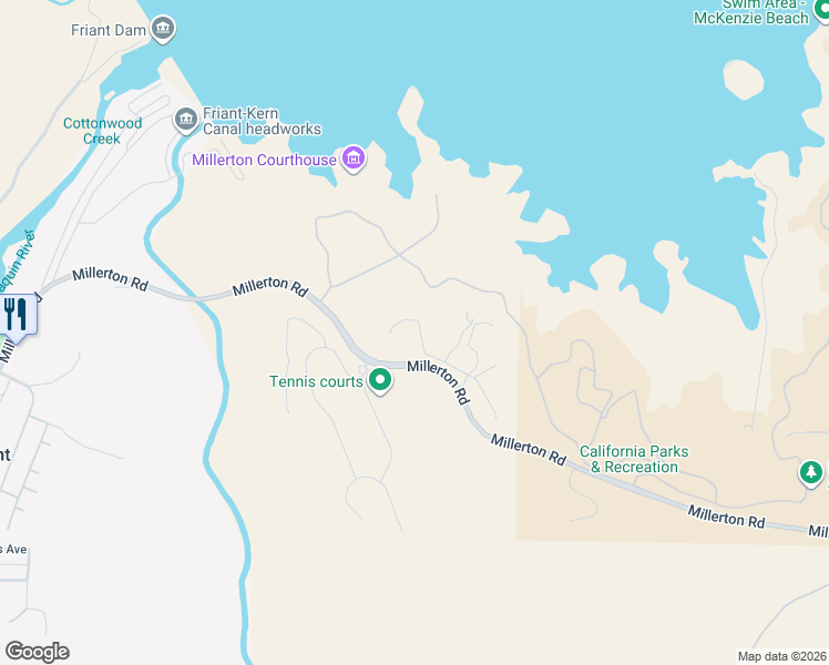 map of restaurants, bars, coffee shops, grocery stores, and more near 4614 Millerton Road in Friant