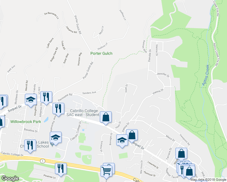 map of restaurants, bars, coffee shops, grocery stores, and more near 137 Las Lomas Drive in Aptos