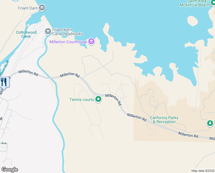 map of restaurants, bars, coffee shops, grocery stores, and more near 4614 Millerton Road in Friant