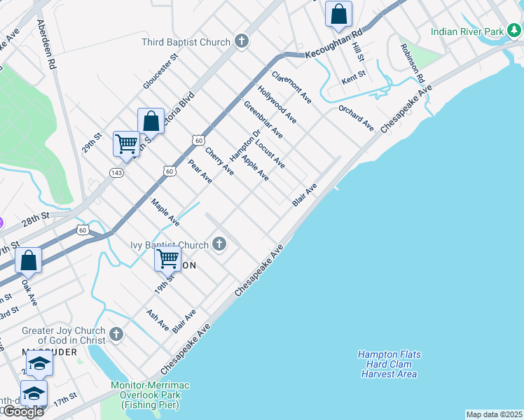 map of restaurants, bars, coffee shops, grocery stores, and more near 51 Cherry Avenue in Hampton