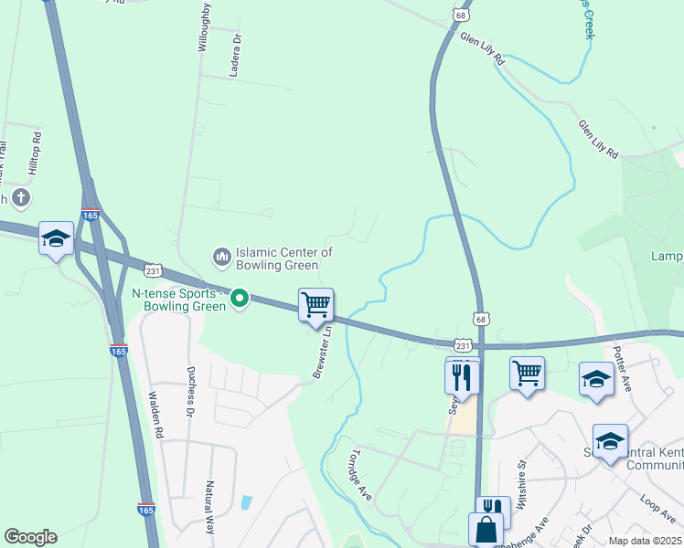 map of restaurants, bars, coffee shops, grocery stores, and more near 260 Walnut Creek Drive in Bowling Green