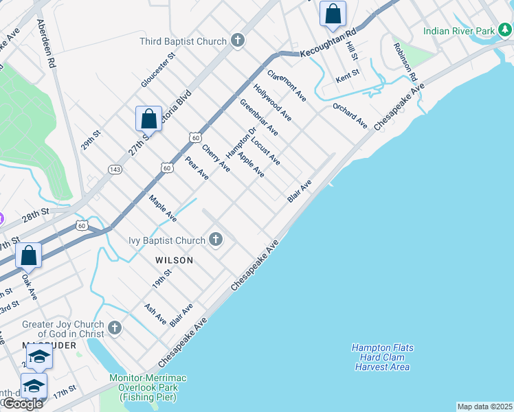 map of restaurants, bars, coffee shops, grocery stores, and more near 51 Cherry Avenue in Hampton