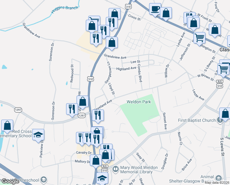 map of restaurants, bars, coffee shops, grocery stores, and more near 102 Lloyd Street in Glasgow