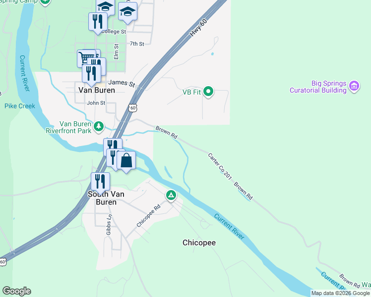 map of restaurants, bars, coffee shops, grocery stores, and more near in Van Buren